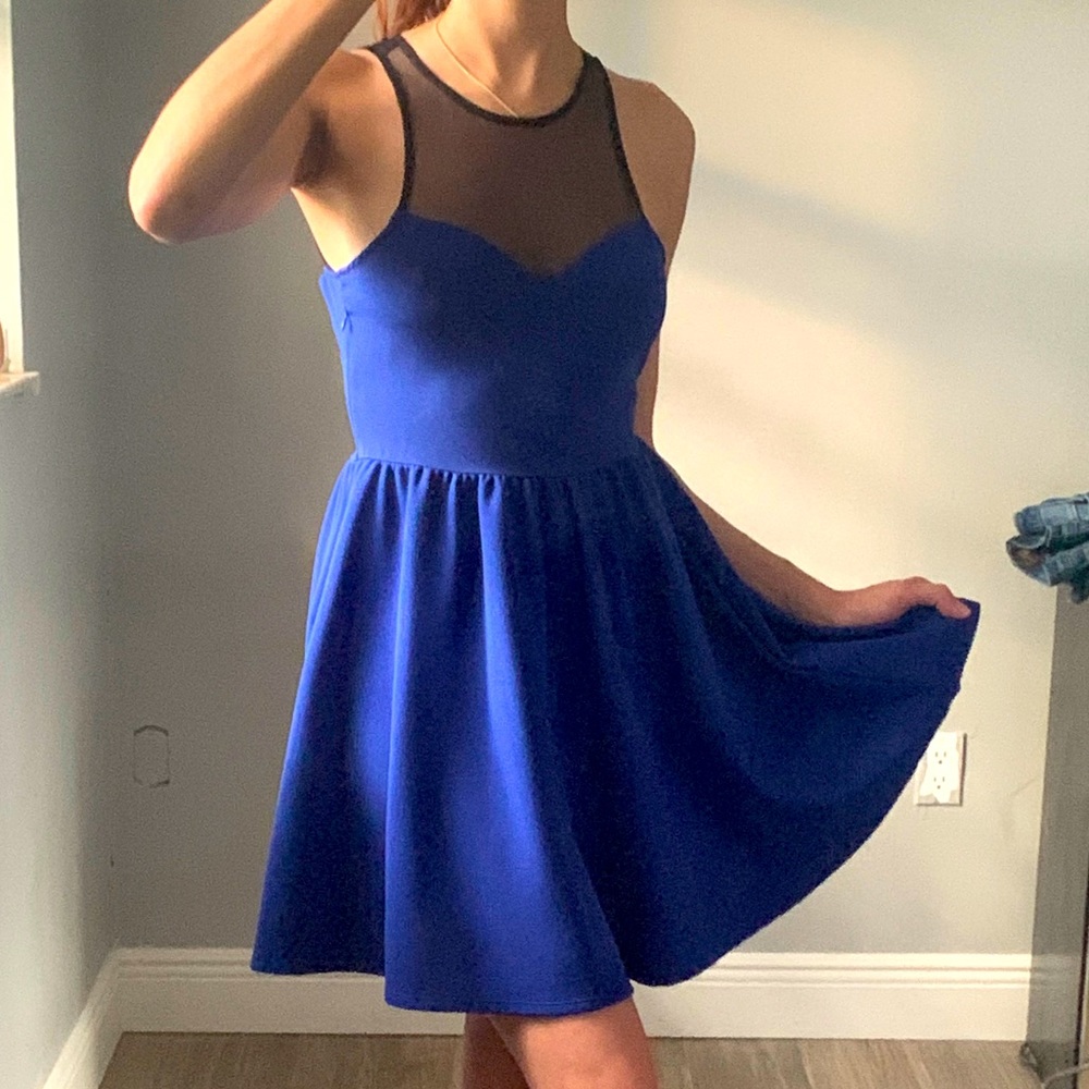 Cut Out Back Blue Mini Dress
